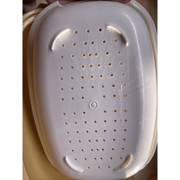 Vintage Tupperware Plastic Oval 4 Piece Microwave Steamer & divider Harvest Gold - Picture 5 of 6